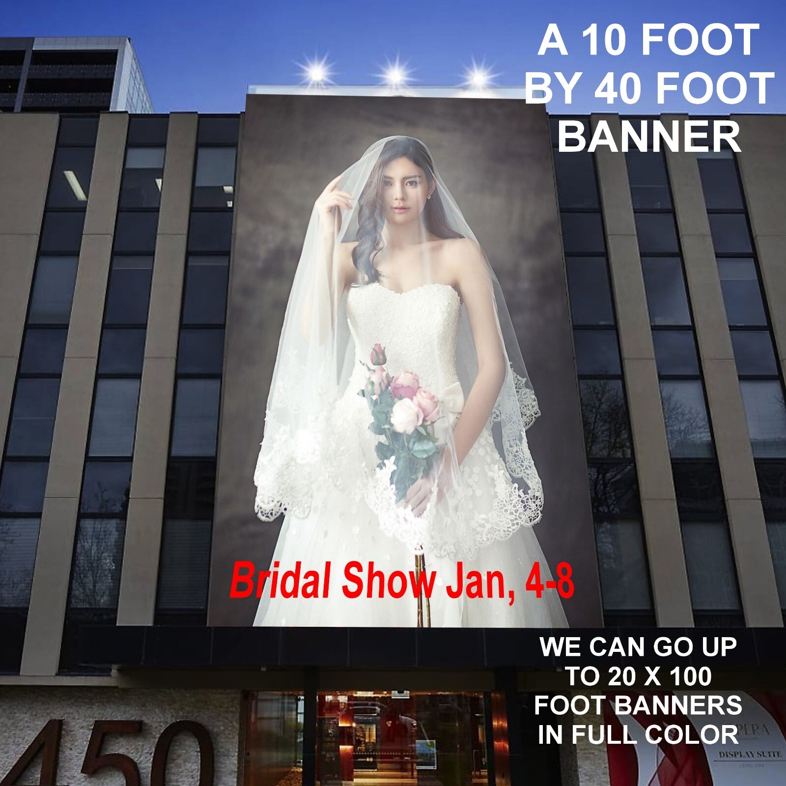 10 X 40 FOOT Custom made ADVERTISIBANNERS MADE IN THE USA LARGER IF NEEDED
