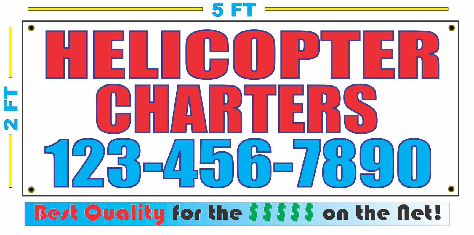 HELICOPTER CHARTERS w CUSTOM PHONE Banner Sign NEW Larger Size High Quality!