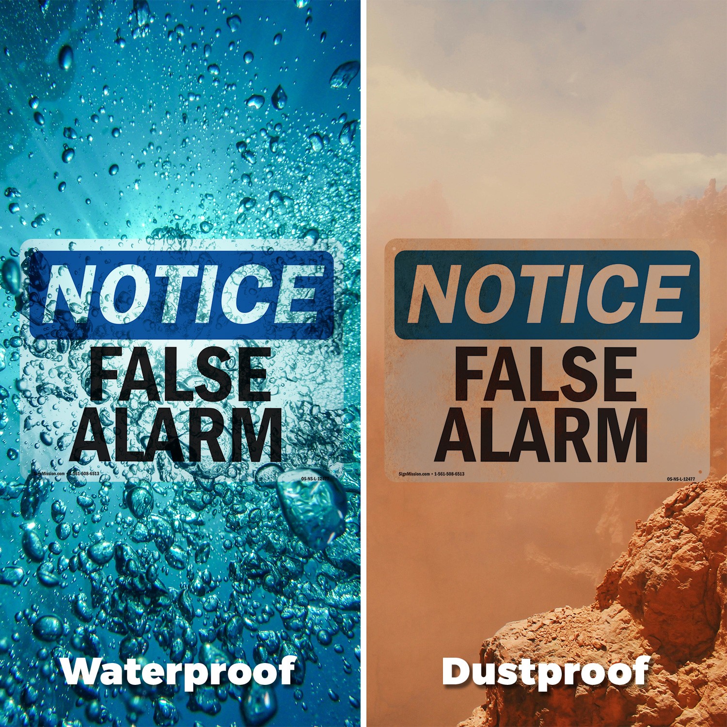 False Alarm OSHA Notice Sign Metal, Plastic, Or Decal – 5 or 10 Pack