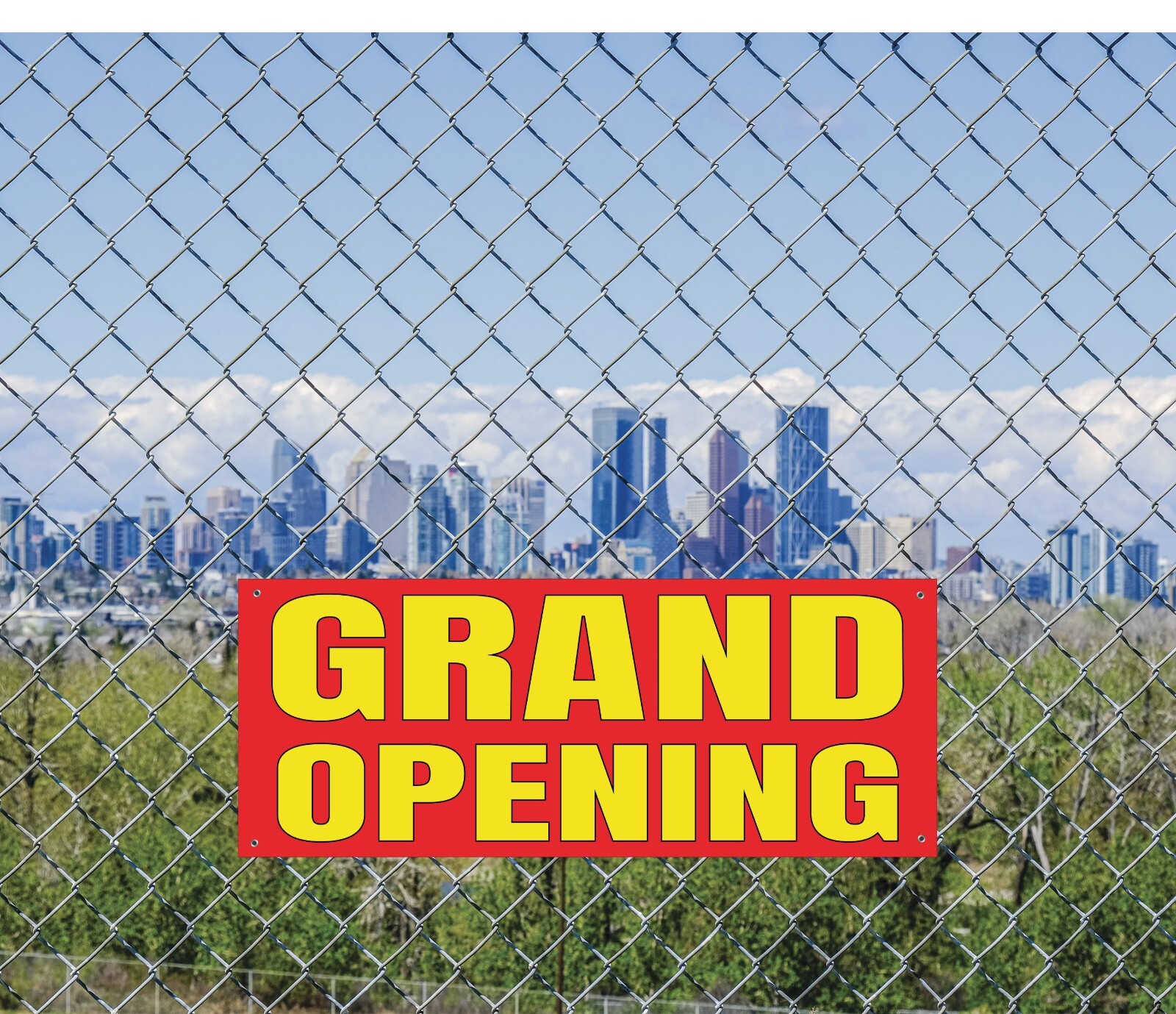 Grand Opening Banner Red Yellow Canvas 48×20 Inches 4 Corner Grommets Durable