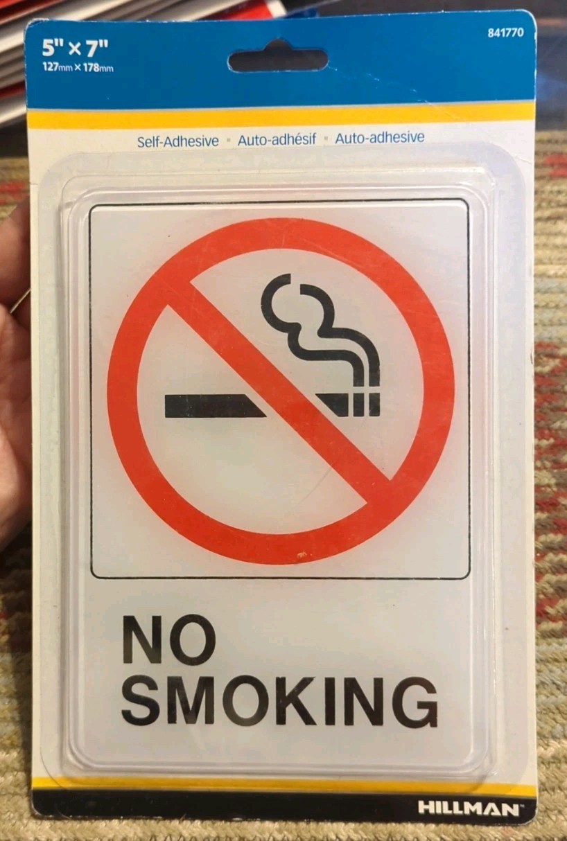 Brand New NO SMOKING Self-Adhesive 5&Prime; X 7&Prime; Sign