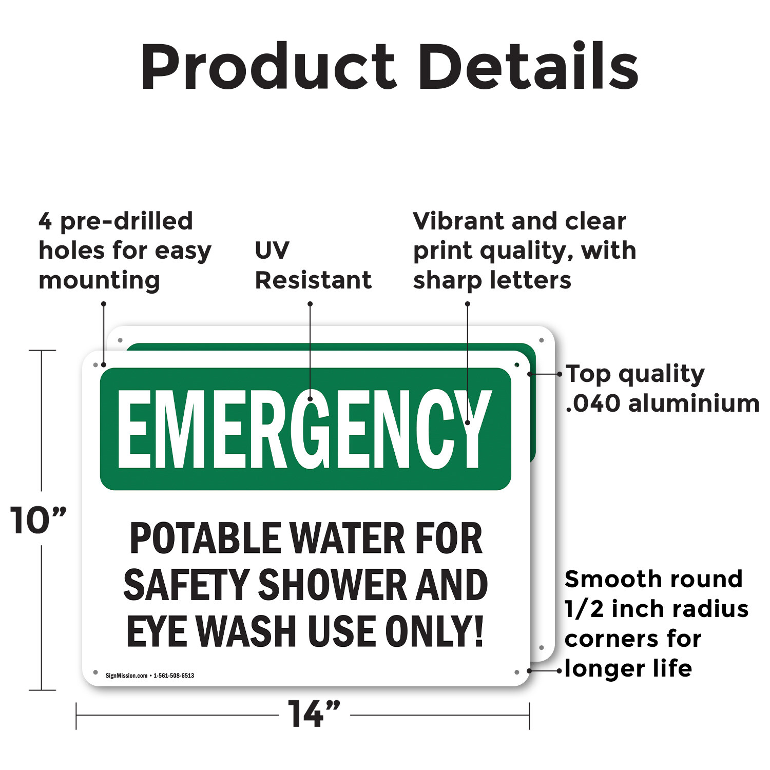 (2 Pack) Potable Water For Safety Shower And Eye OSHA Emergency Sign Decal Metal
