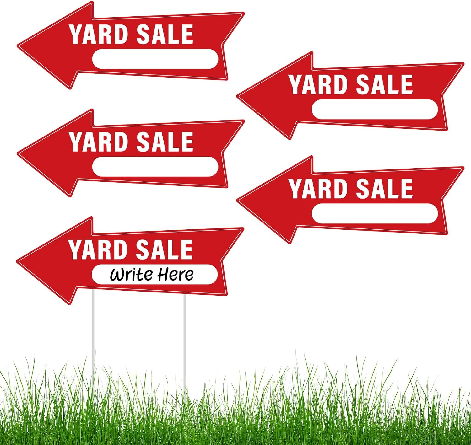 5 PCS Yard Sale Signs 14.4 x 5.6 Inches Yard Sale Arrows Sign with Stakes Double