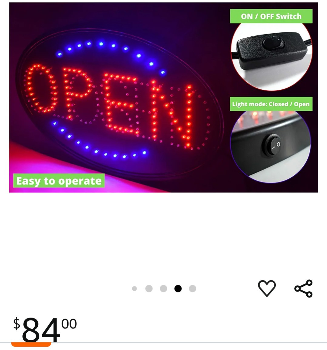 CLOSED OPEN LED SIGN, Jumbo 23&Prime; X 14&Prime; With Power Board. Missing Chain littlDamag