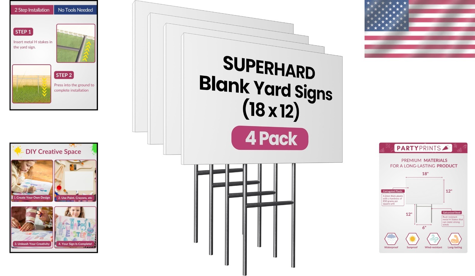 Weather-Resistant 4 Pack 18×12 Blank Yard Signs for All Your Advertising Needs