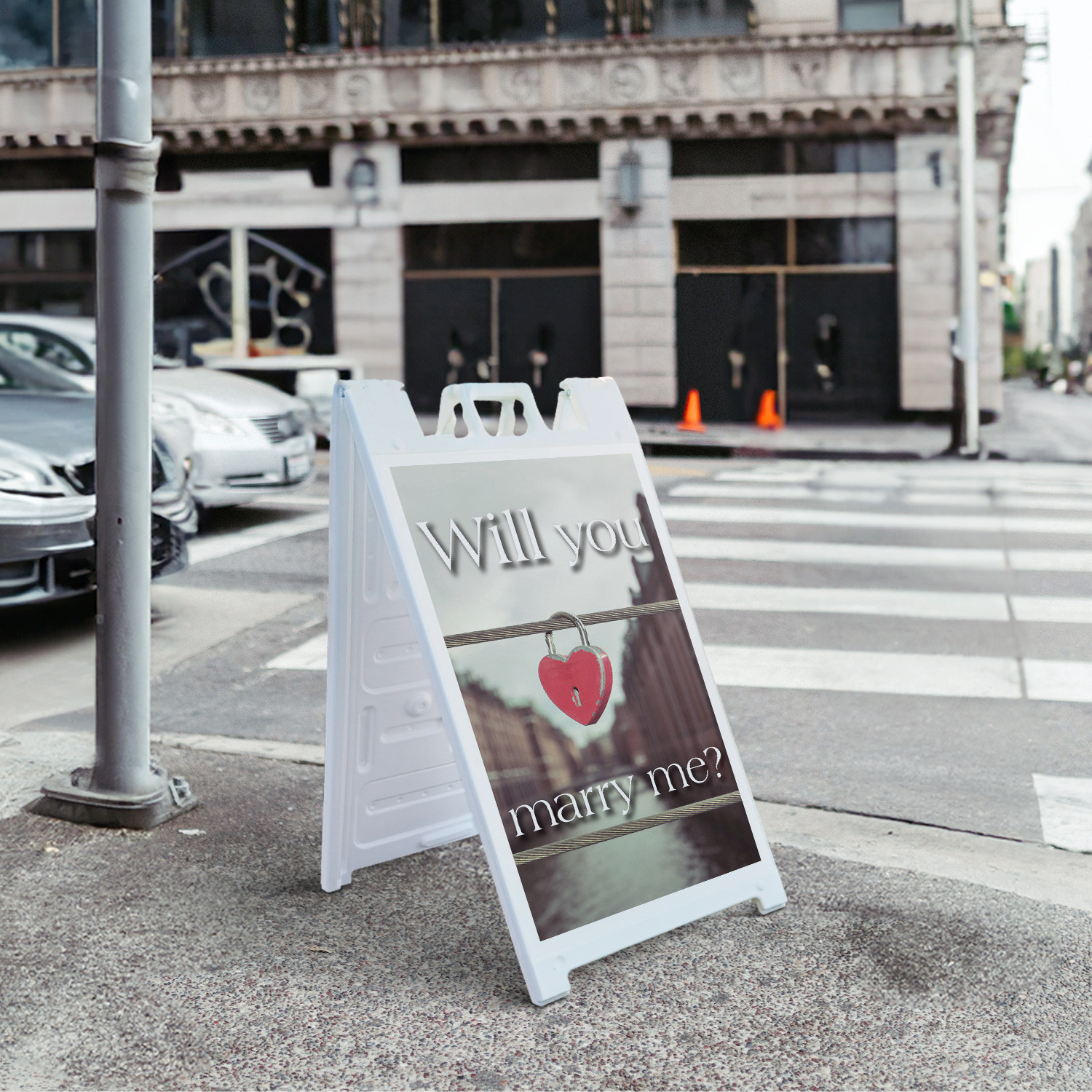 Will You Marry Me Heavy Duty A-Frame Sidewalk Sign Romantic Messaging Bold