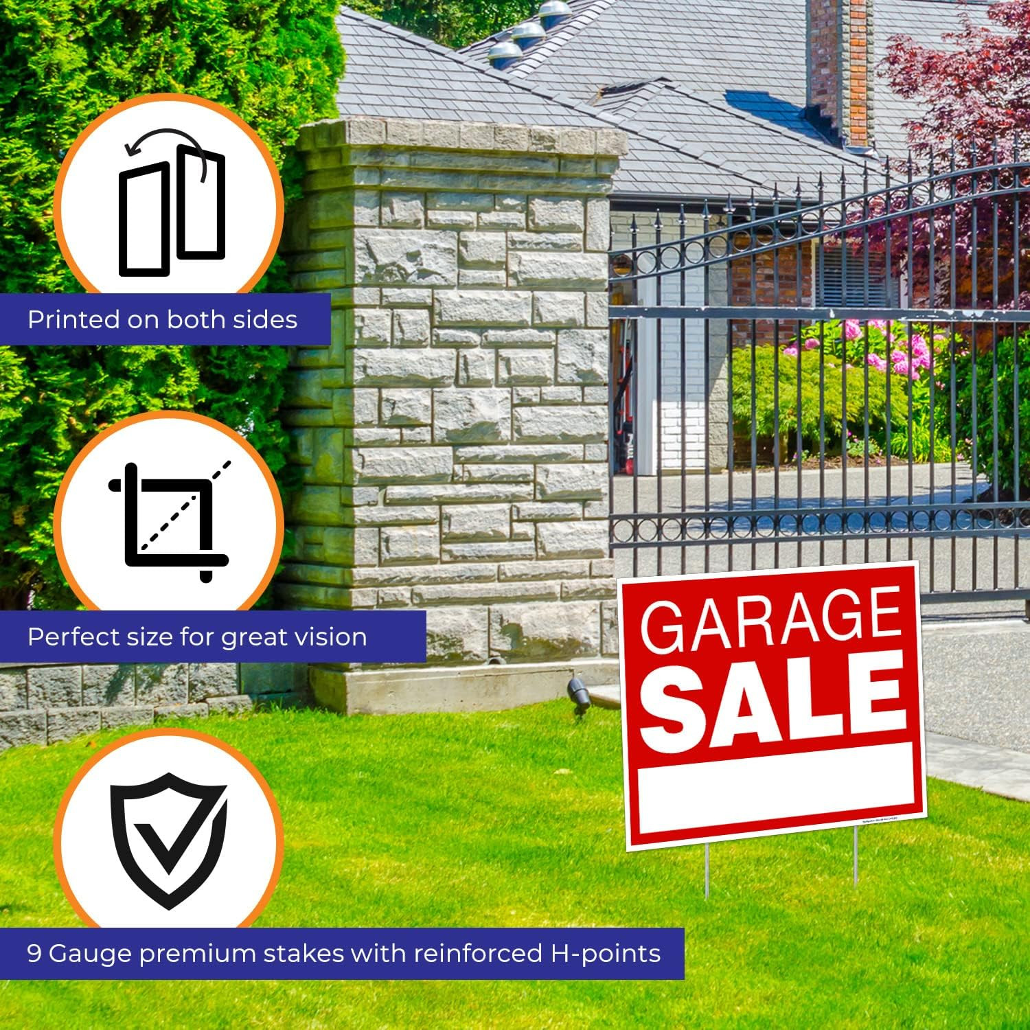 Garage Sale with Right and Left Arrows Sign, (3 Pack) Double Sided 12X18 Inches,