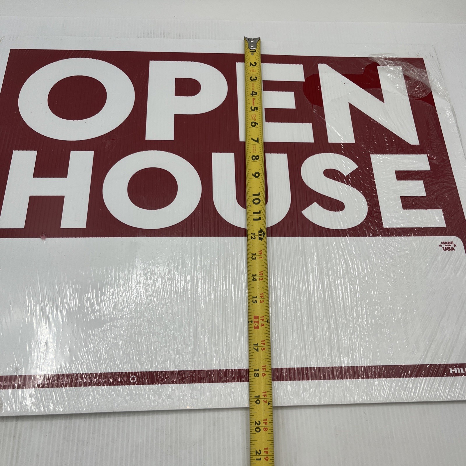 Open House Sign with Metal Stand, Red and White, 20”x 24” 840049. {C8}.