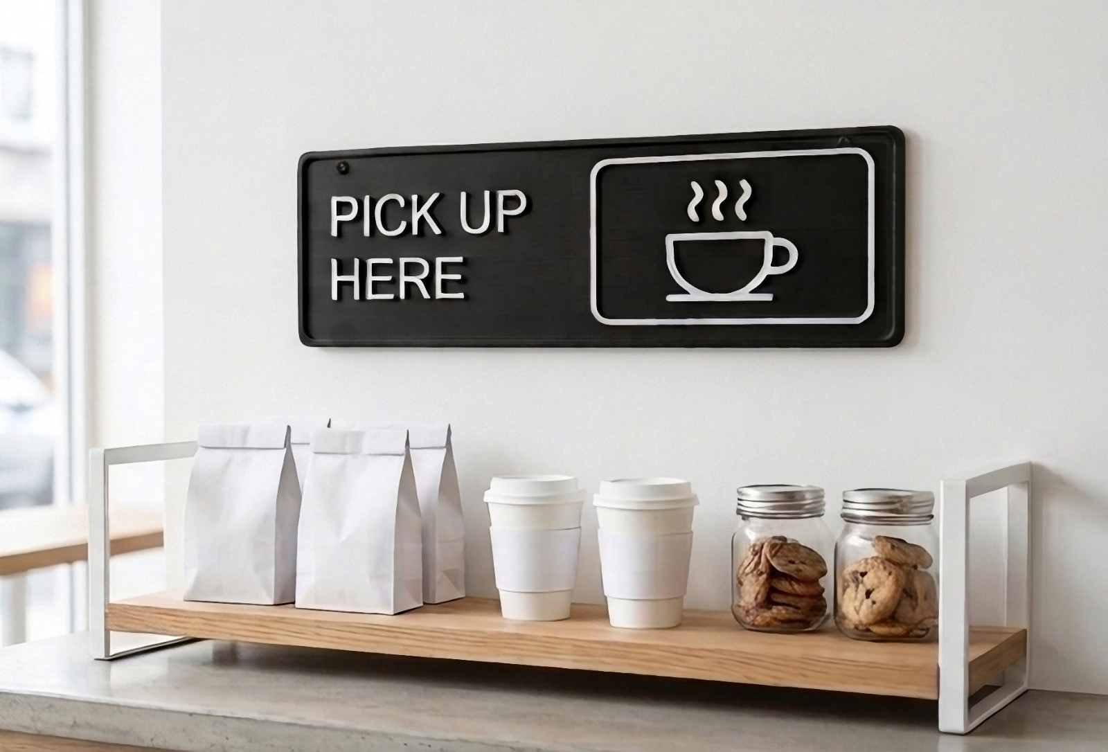 COMBO! « Order Here » & « Pick Up Here » Dual Sign Set – Minimalist Coffee Shop