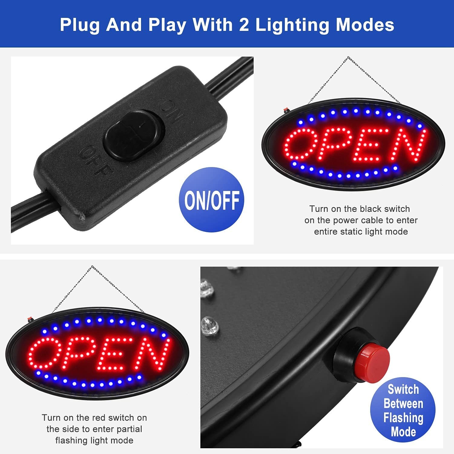 Bright LED Neon Light OPEN Sign Business Animated Motion with ON/OFF 19×10&Prime; USA
