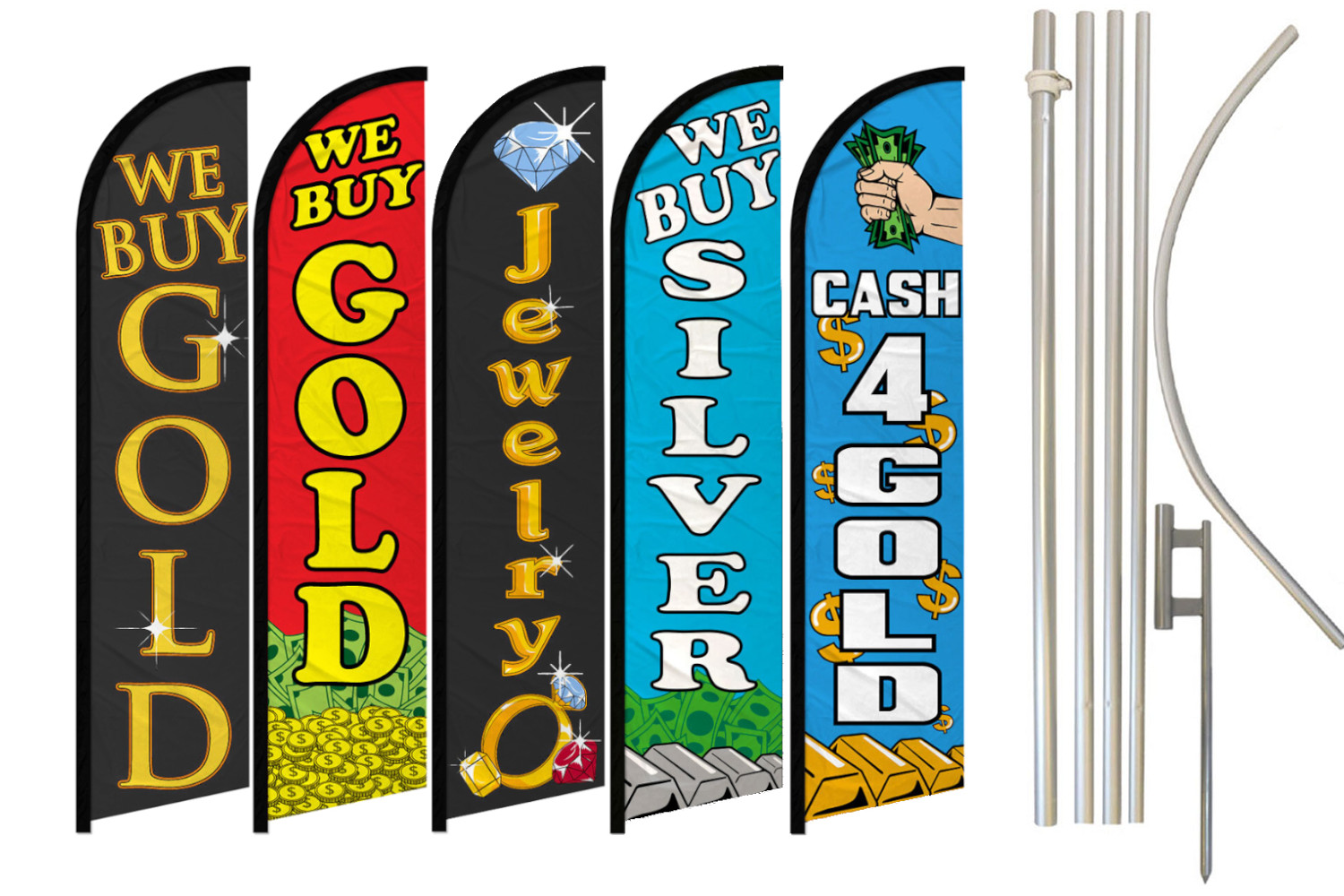 Jewelry Store Full Curve Windless Swooper Flag Pole Kit We Buy Gold Silver