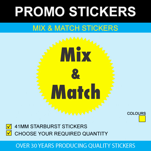 Mix & Match – Black & Yellow – 41mm Starburst Stickers