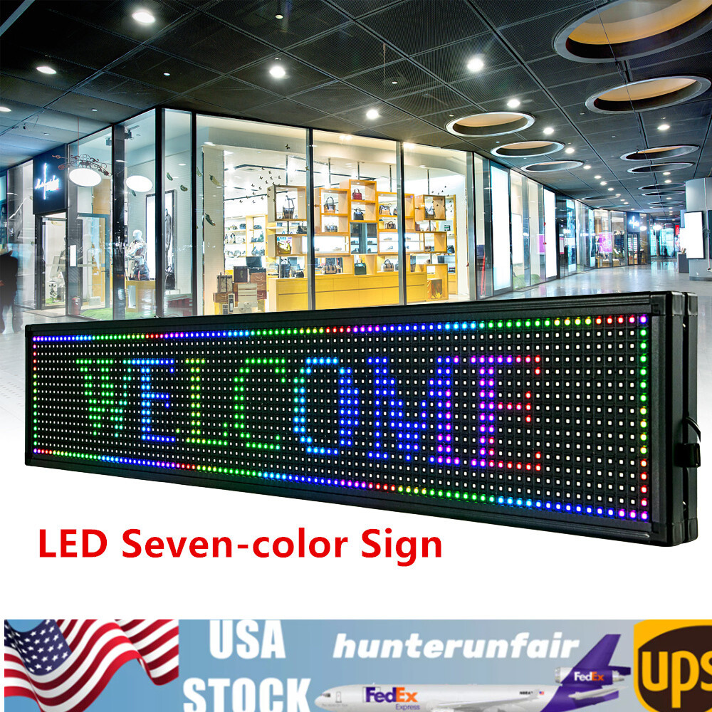 40*8 inch 7 Color LED Sign Scroll Message Board Programmable Scrolling WIFI USB