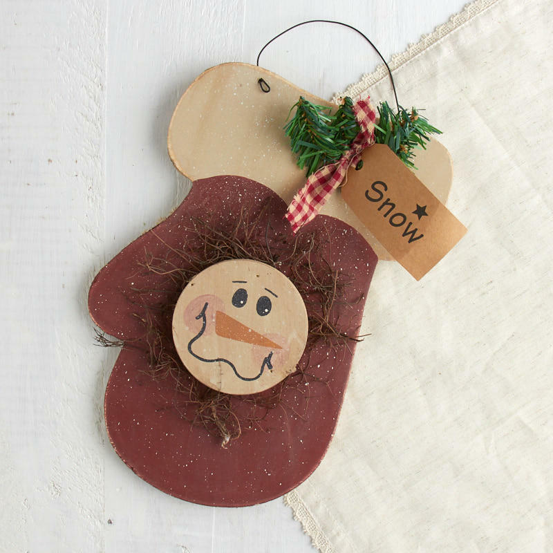 Primitive Snowman Mitten Wall Hanging | 2 Pieces