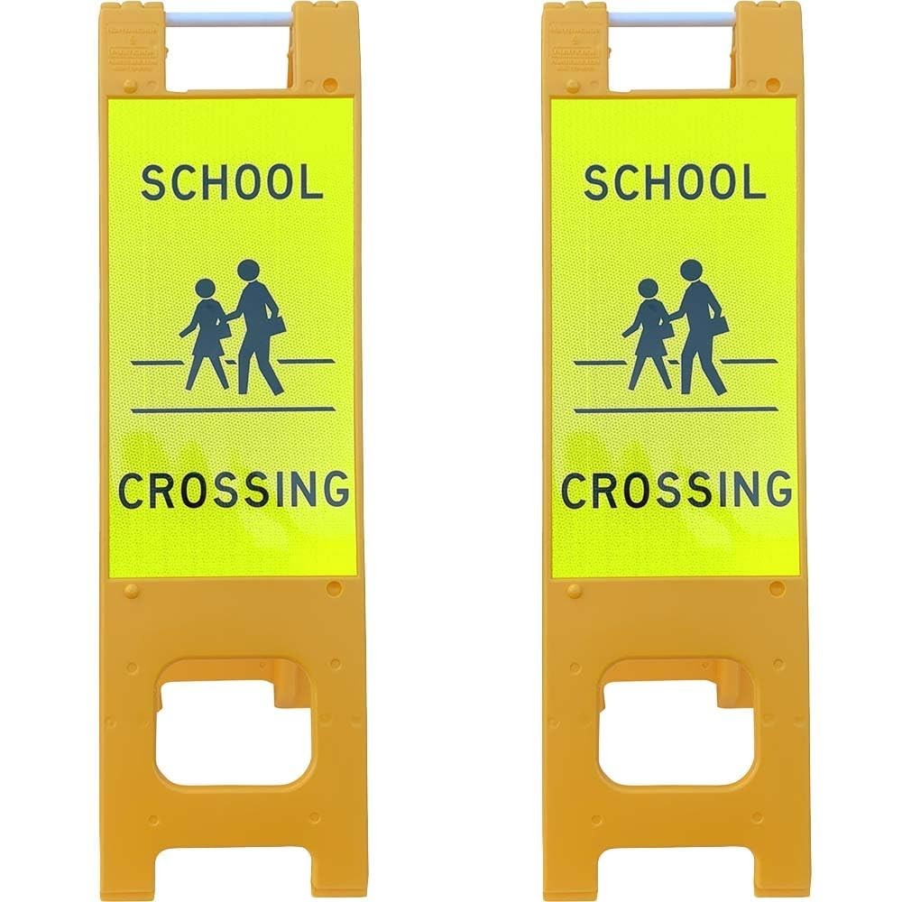 School Crossing Sign Minicade A Frame 36×13 In. Yellow/Green REFLECTIVE 2 Units