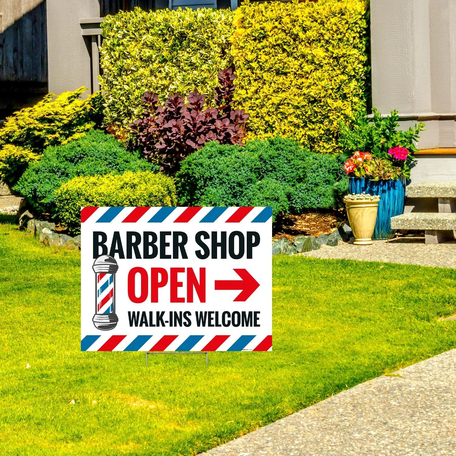 Barber Shop Open Walk in Welcome Arrow Sign, (2 Pack) Double Sided 18×24 Inches,