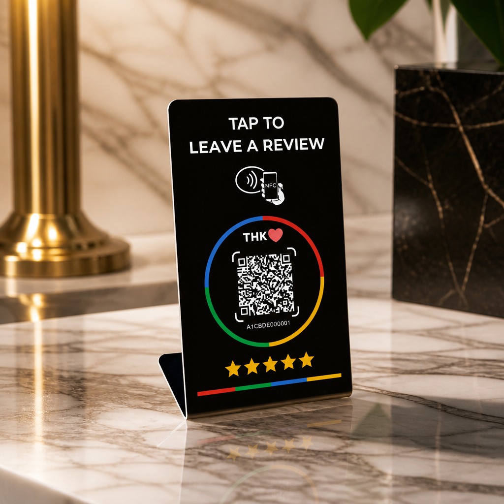 Google Review Stand NFC QR Code Tap Sign Black New
