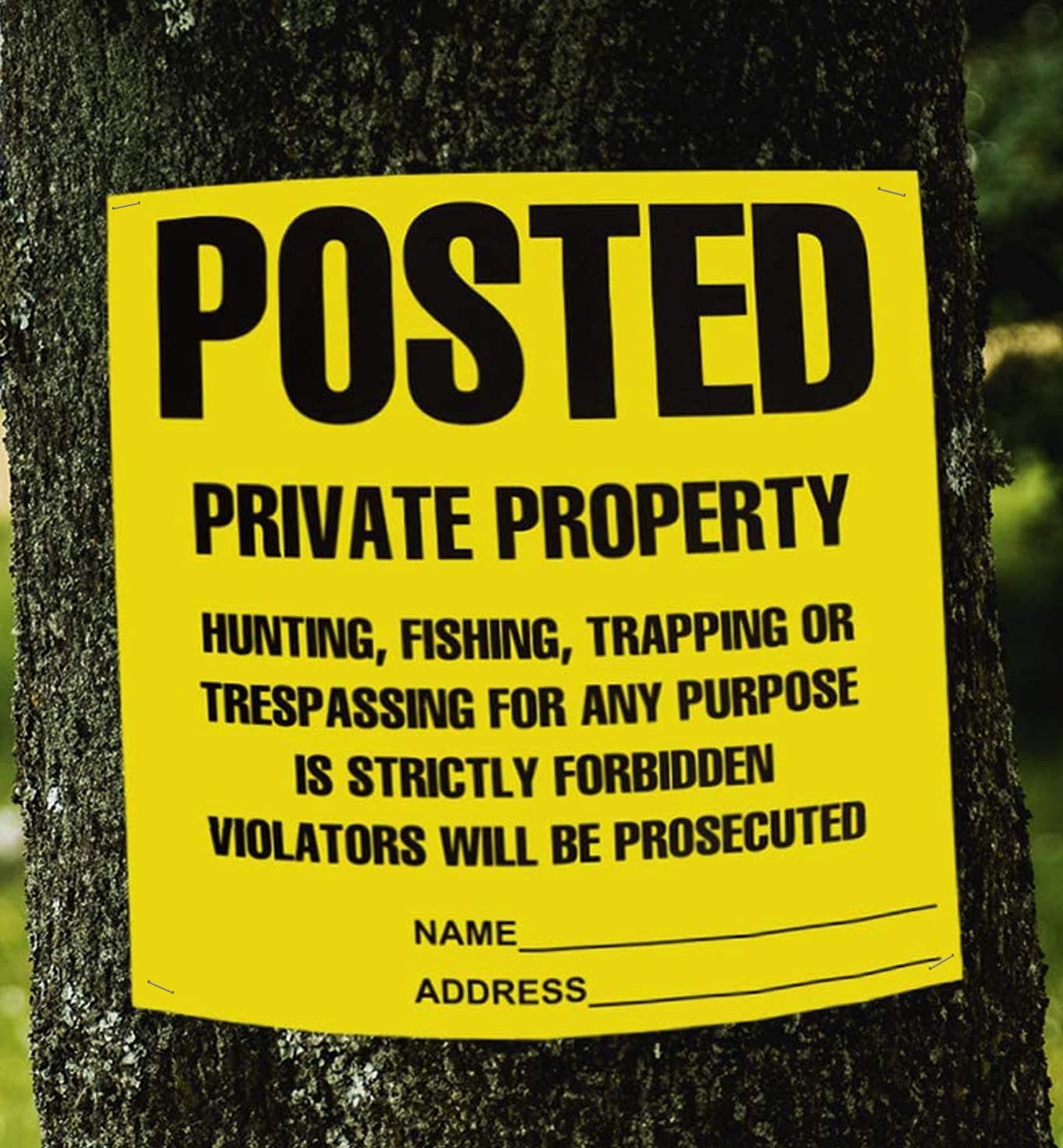 Posted Signs 100-Pack, No Hunting/Trespassing, Heavy Duty, 11&Prime;x11&Prime; Yellow