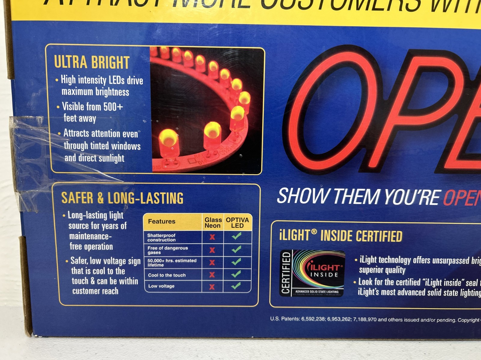 Optiva OPEN Sign 19.5&Prime; Ultra Bright LED Hanging Business Sign S-SGN-06003-00
