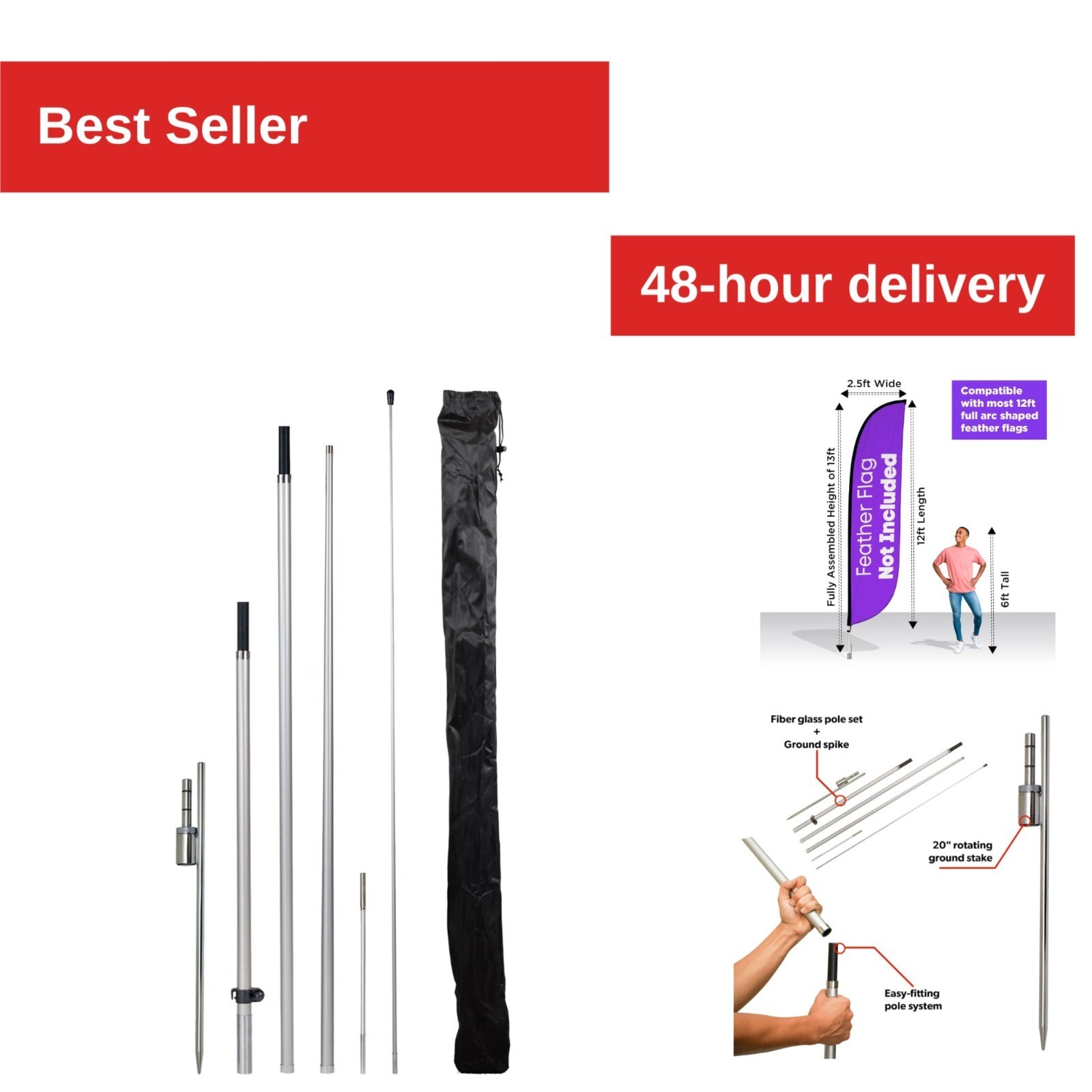 LookOurWay Feather Flag Pole Kit – 13ft Tall Outdoor Advertising