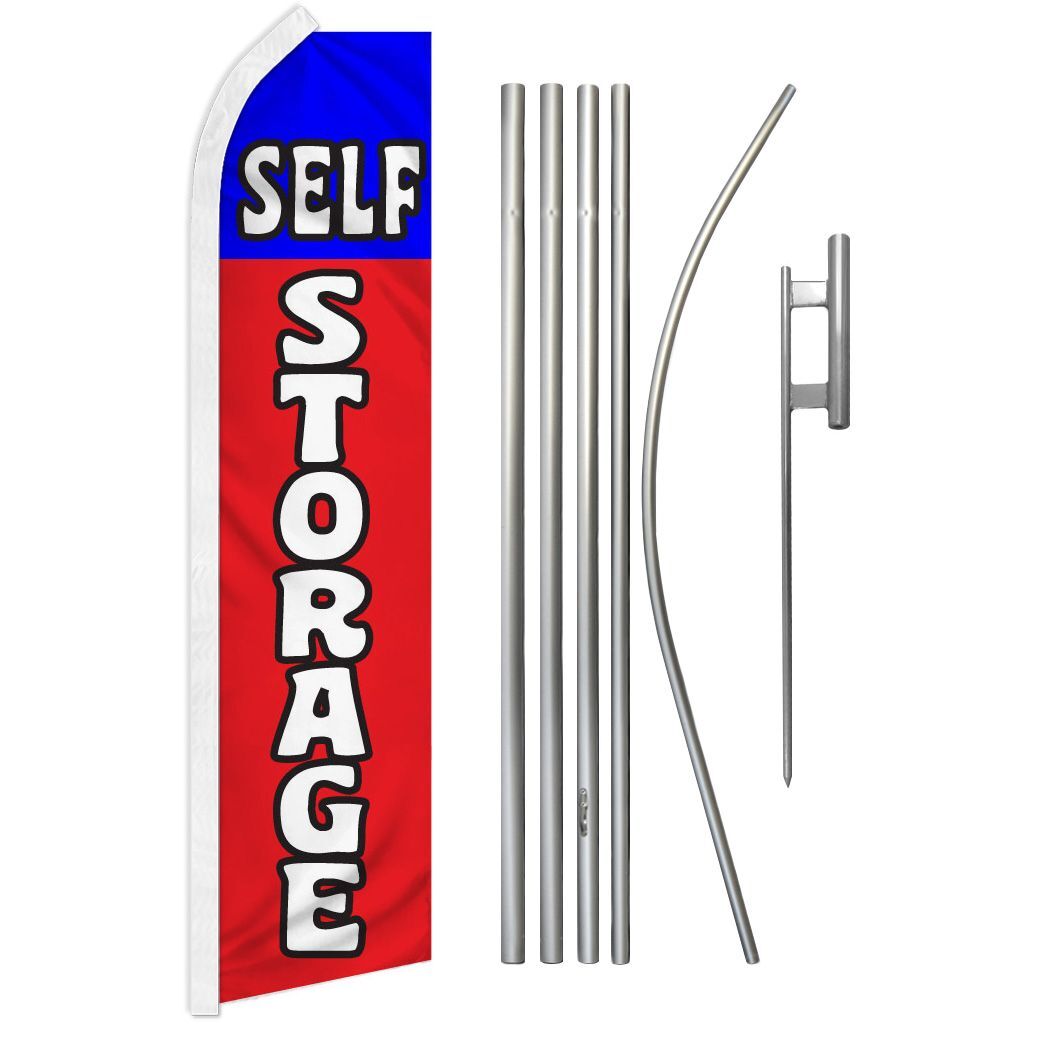 « SELF STORAGE » Advertising Super Flag & Pole Kit box move garage rd/bl