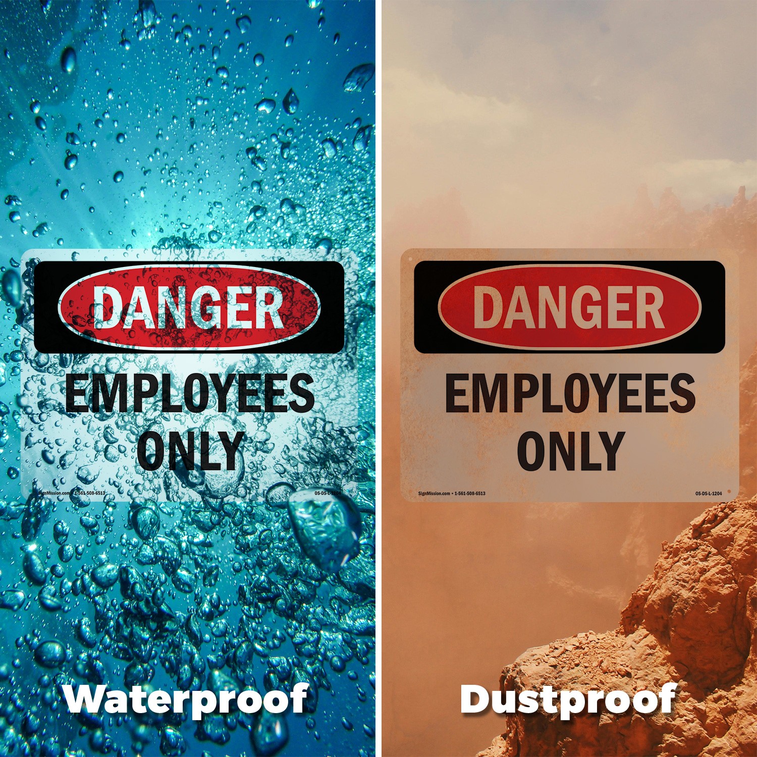 Employees Only OSHA Danger Sign Metal, Plastic, Or Decal – 5 or 10 Pack