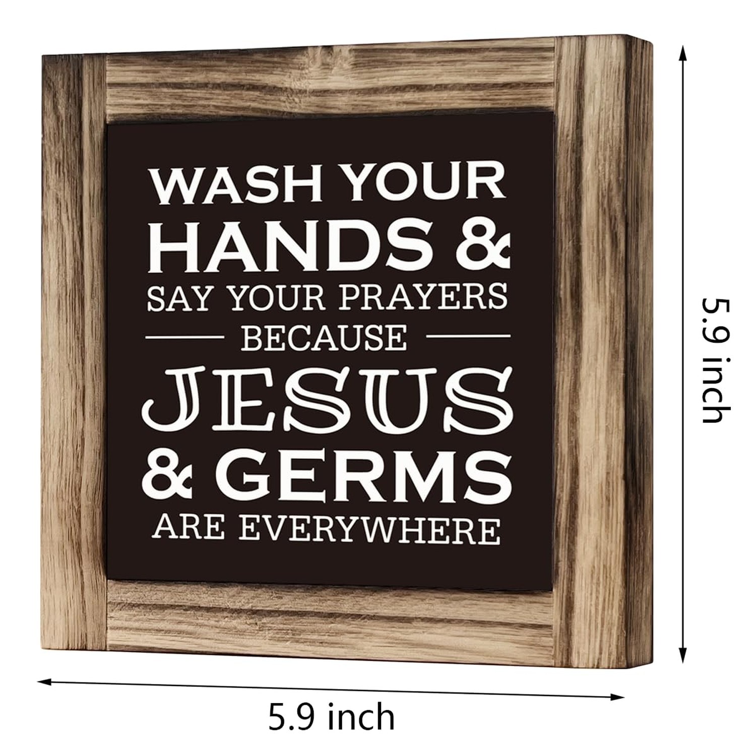 Christian Bathroom Sign – Wash Hands & Prayers, Rustic Wooden Tabletop Art, F…