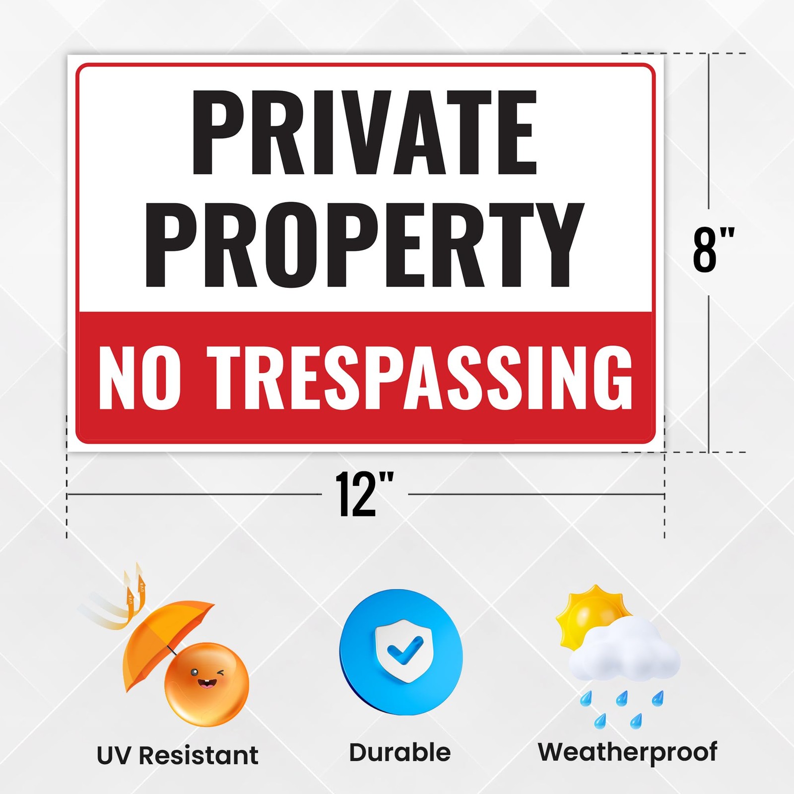 4 Pcs 12×8 Inch Plastic Private Property No Trespassing Signs for Indoor Outdoor