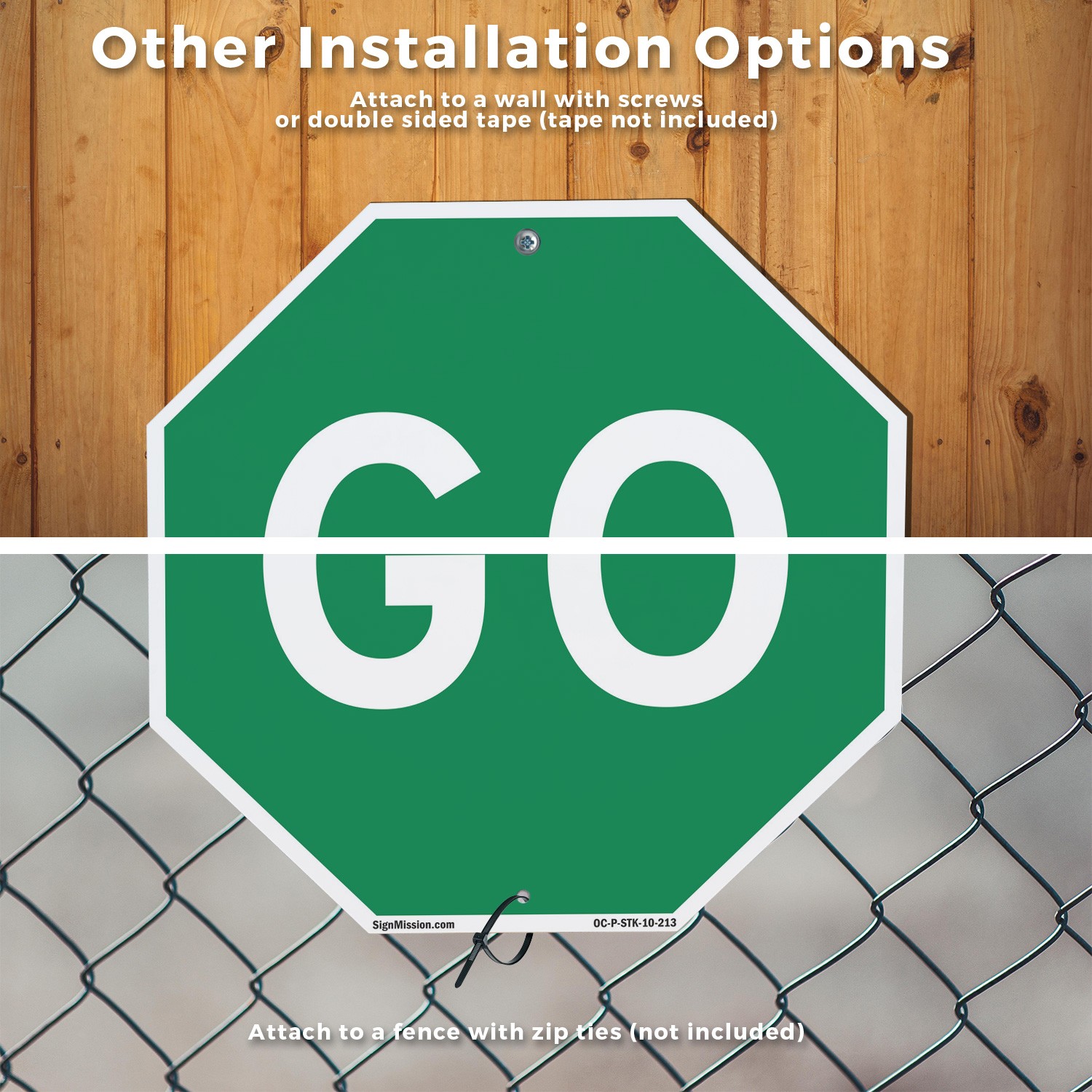 Go Octagon Sign With Stake Weather Resistant UV Protected for Workplace