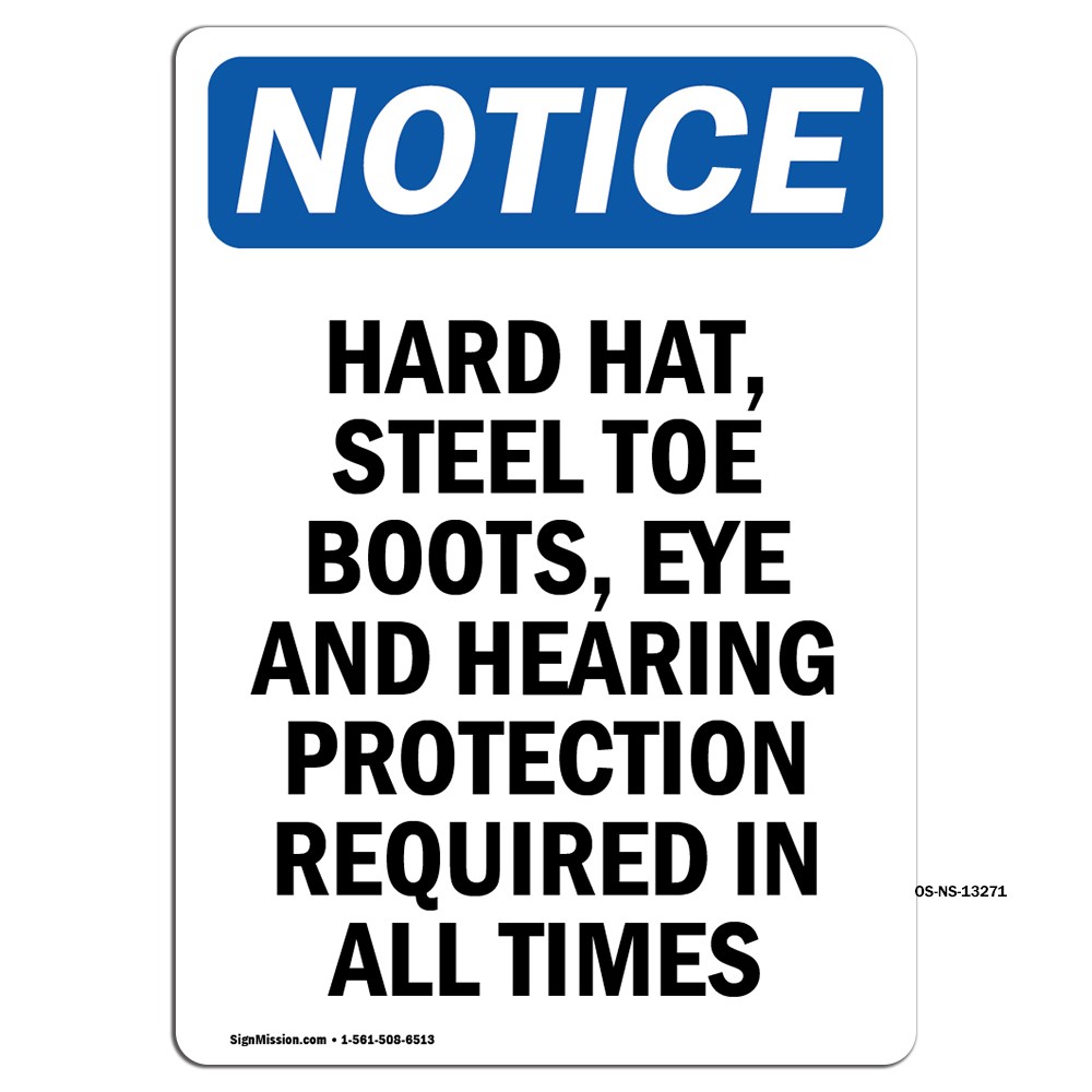 Hard Hat Steel Toe Boots Eye OSHA Notice Sign Metal Plastic Decal