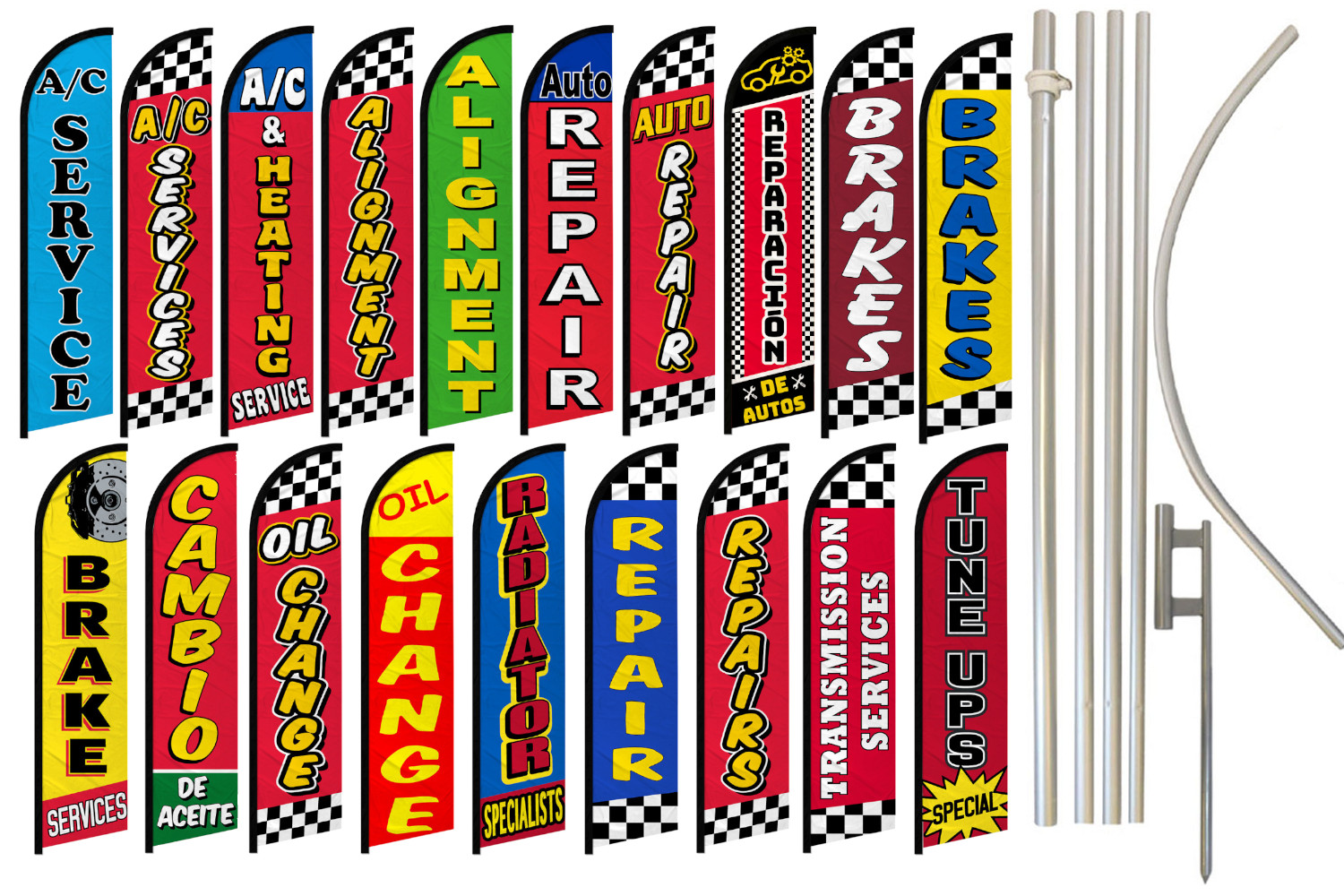 Mechanic Services Full Curve Windless Swooper Flag Pole Kit Automotive Services