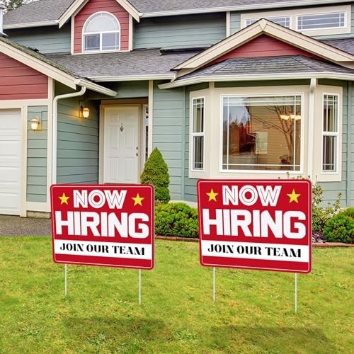 3 Pcs Now Hiring Sign with Stake – 12×16&Prime; Double-Sided Plastic Help Wanted Signs