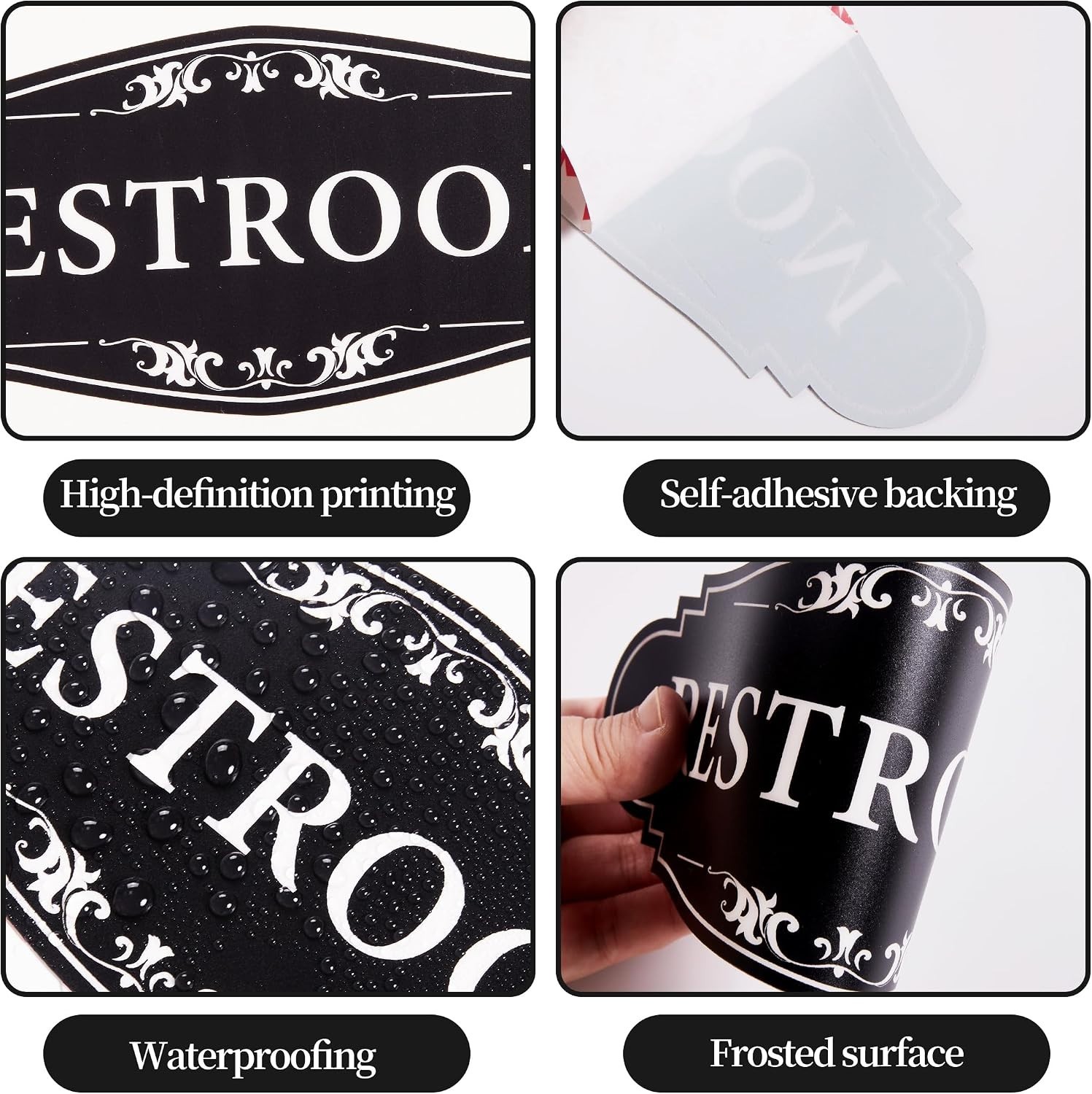 Waterproof Vinyl Unisex Bathroom Sign Sticker for Office & Home – 9&Prime; Long