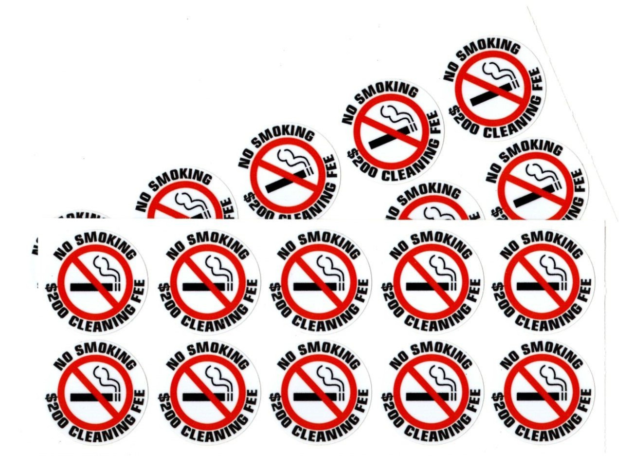 20 – NO SMOKING $200 CLEANING FEE sticker | white | 1.5&Prime; dia | outdoor durable