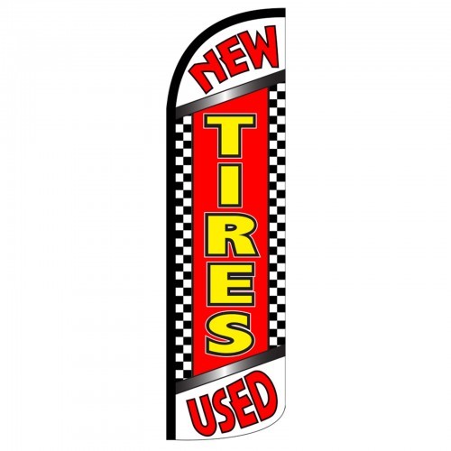 New Used Tires Swooper Flag Only Windless 3&prime; Wide Sign Banner Checkered