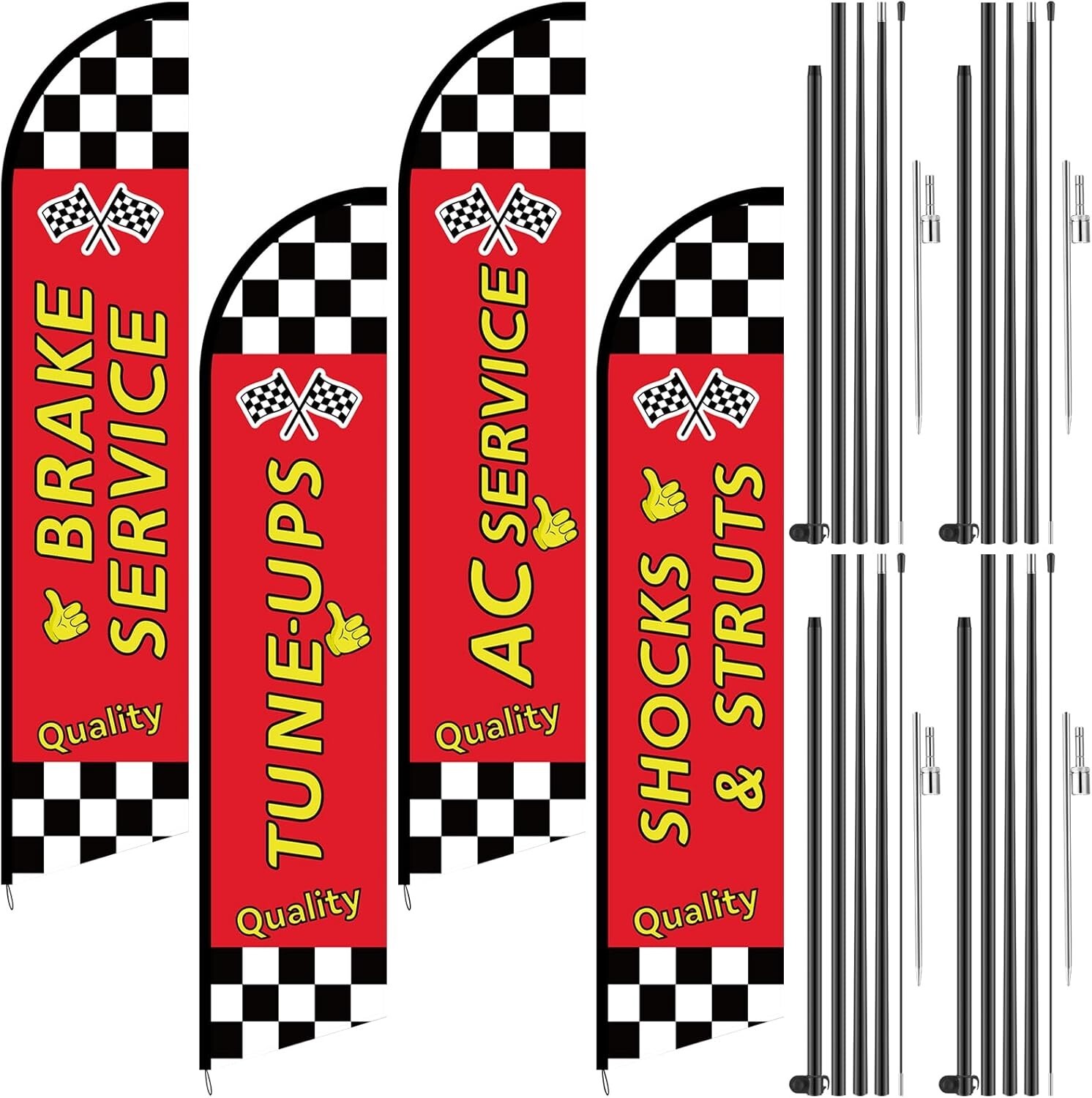 Weather Resistant Feather Flags for Business – 15ft Height & Easy Setup, 4 Pack