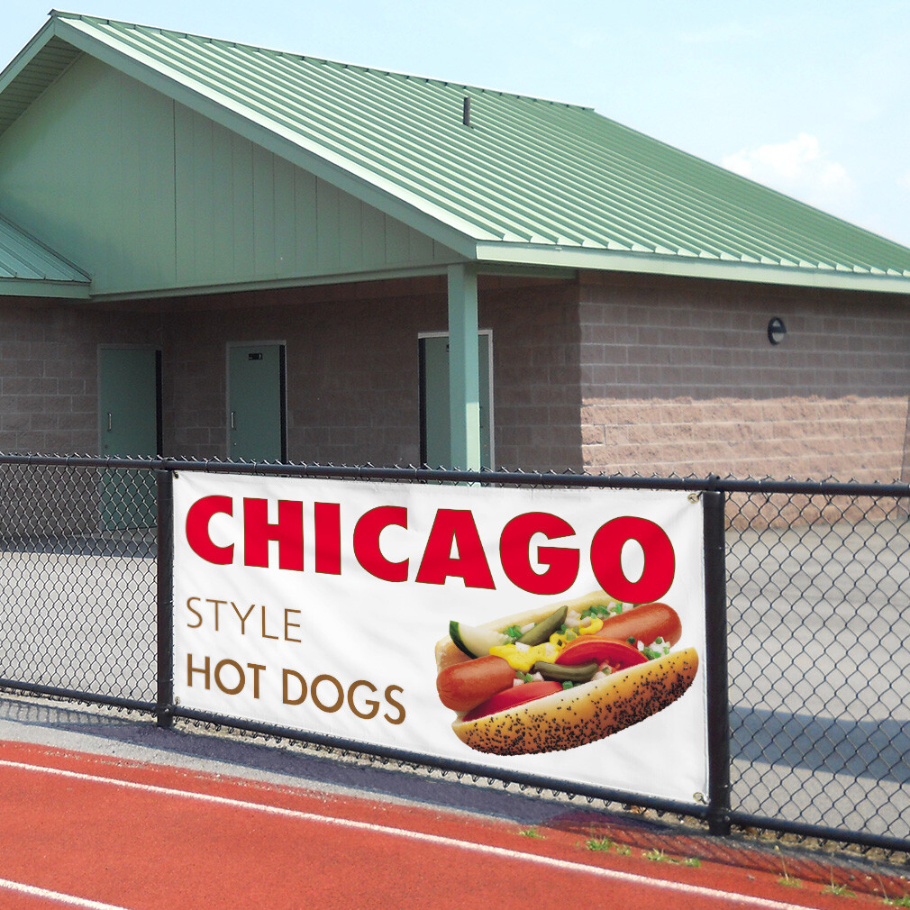 Vinyl Banner Multiple Sizes Chicago Style Hot Dogs A Restaurant & Food Outdoor
