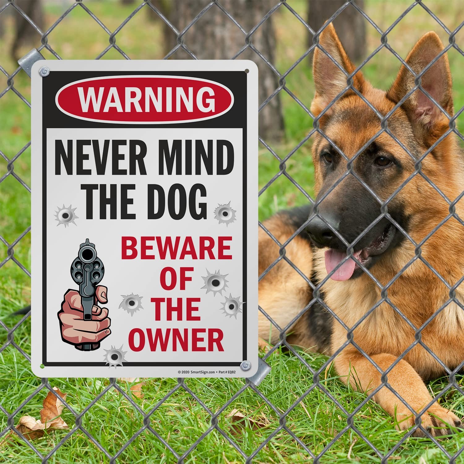 14 x 10 inch Funny “Never Mind The Dog – Beware Of The Owner” Metal Sign, 40 …