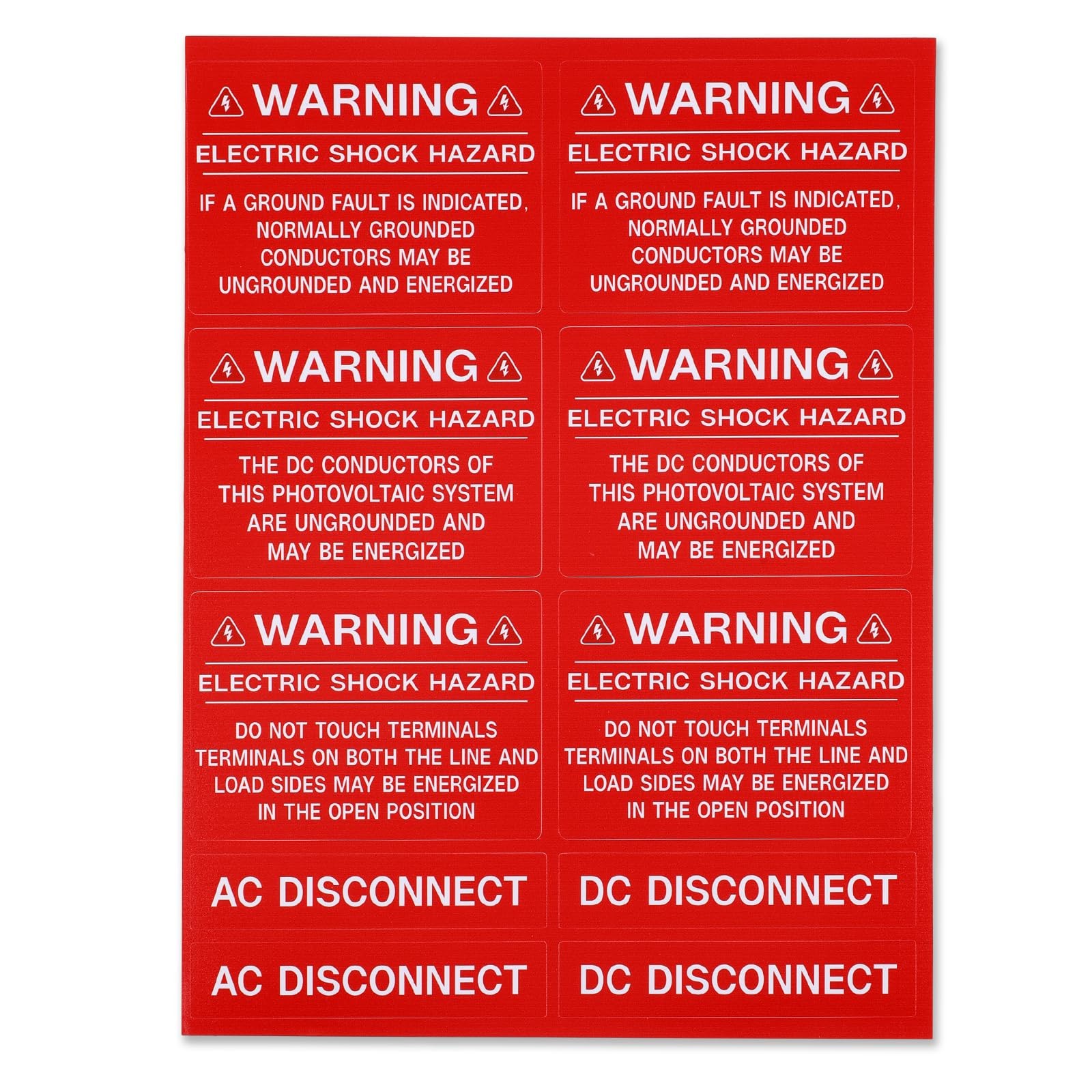 62 Pack Premium Solar PV System Labels – UV Resistant, Safety Warning Photovo…