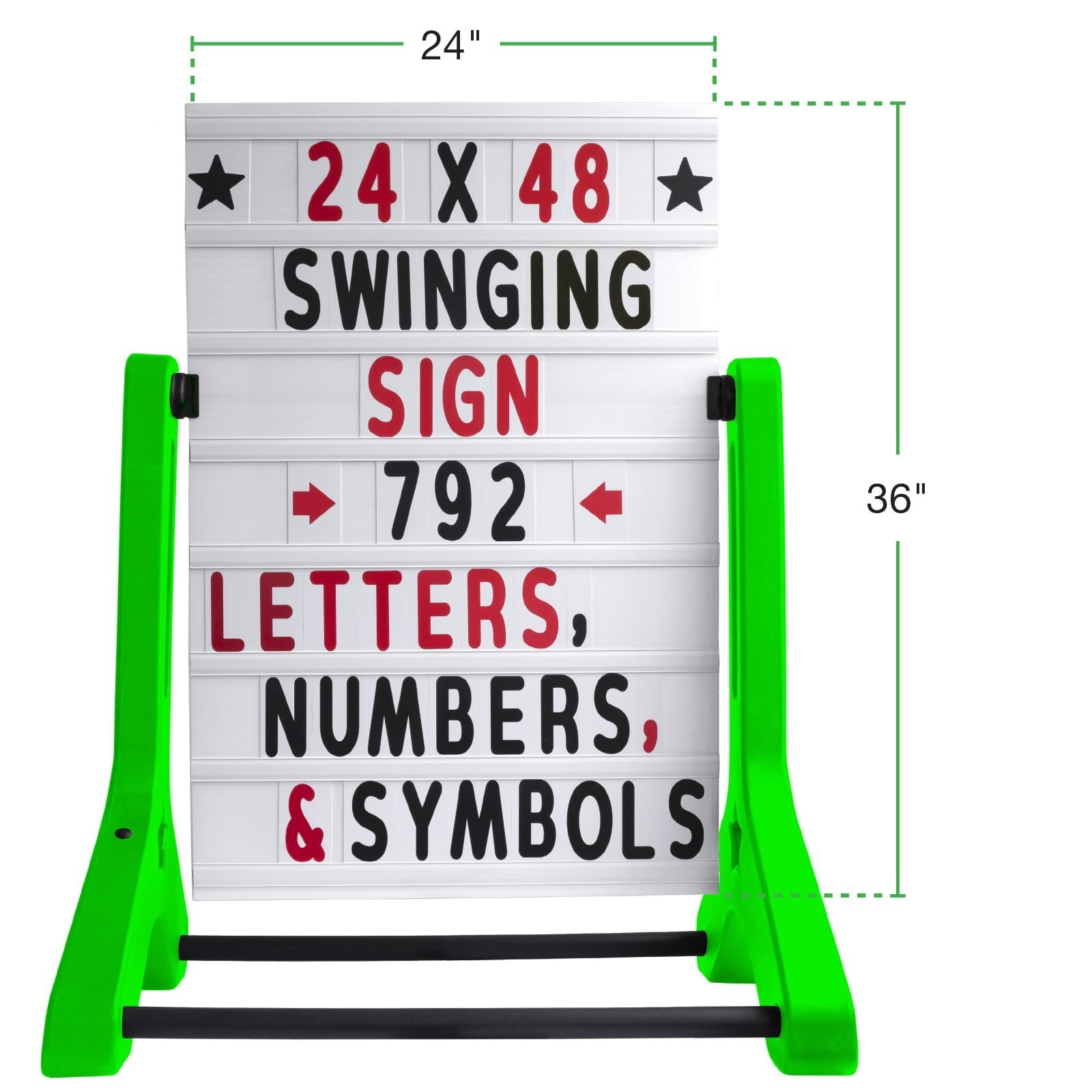 Swinging Changeable Message Sidewalk Sign: 24&Prime; x 36&Prime; Sign with 792 Pre-Cut Do…