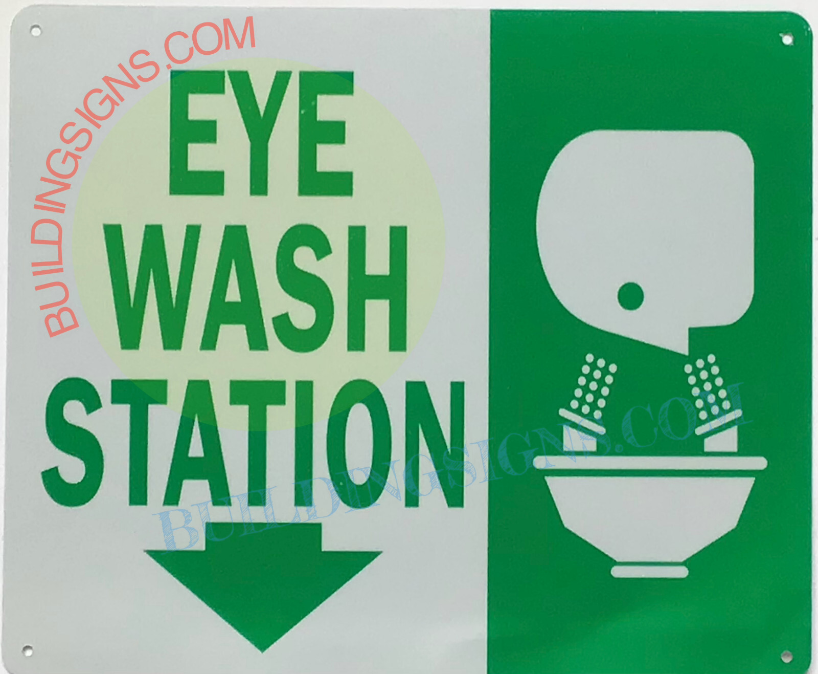 EYE WASH STATION SIGN WITH ARROW DOWN SIGN (10 X 12 ,White/GREEN,Aluminum