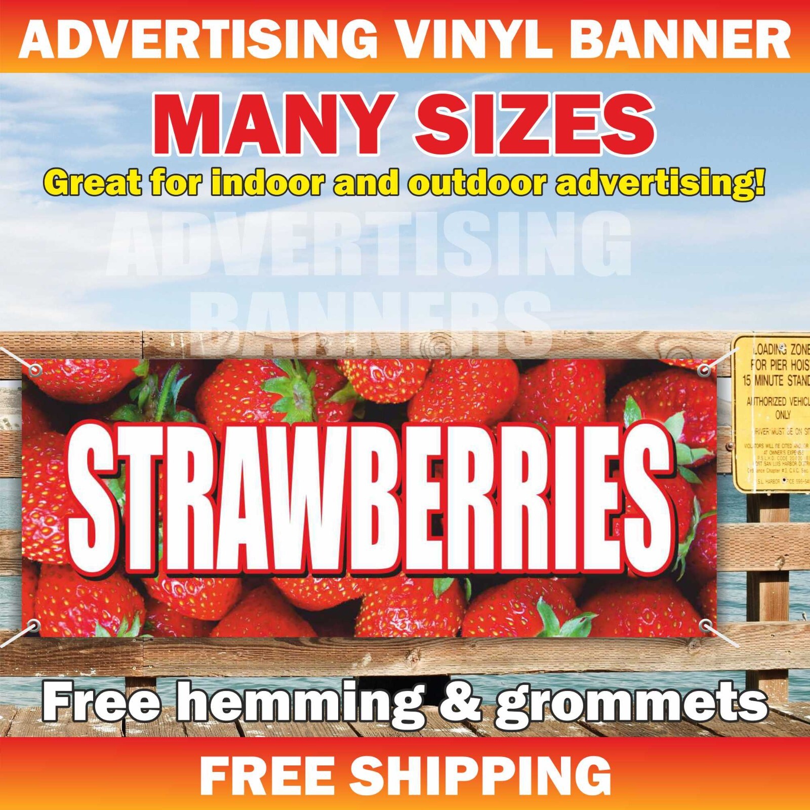 STRAWBERRIES Advertising Banner Vinyl Sign fresh berries fruits farm vegetables