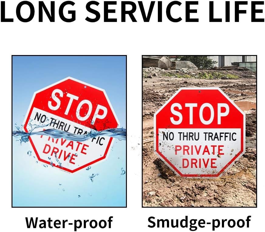 2 Pack No Thru Traffic Private Drive Sign 12×12&Prime; Alumin Reflective Sign Driveway