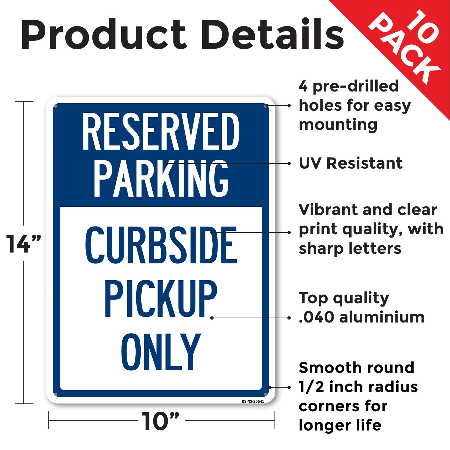 Reserved Parking Curbside Pick-up Only Public Safety Sign, Decal 5 or 10 Pack