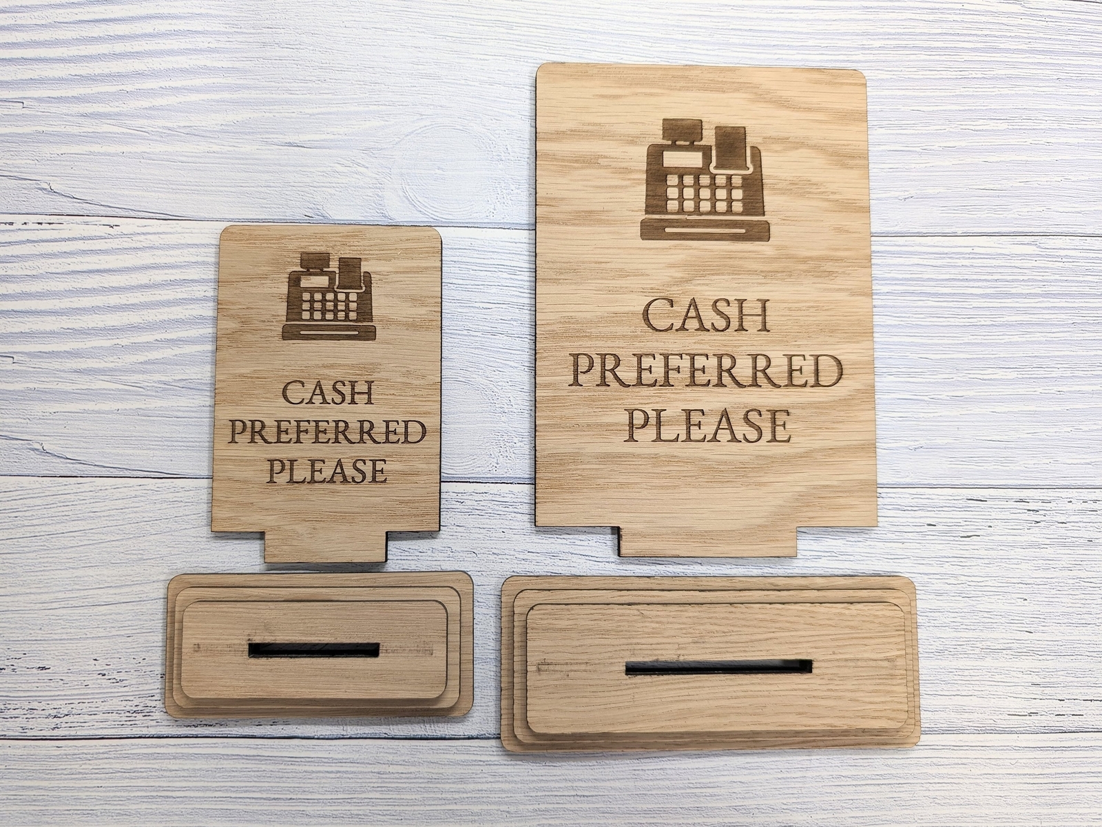 Wooden Freestanding Table Sign &lsquo;Cash Preferred&rsquo; – Perfect for Shop Signage