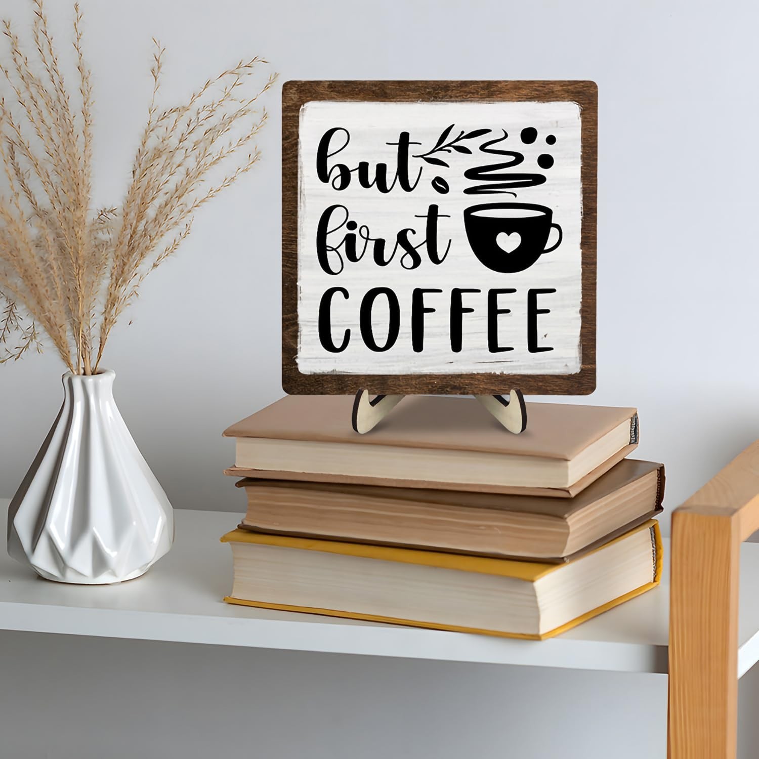 Vintage Coffee Bar Wooden Plaque Desk Sign, Farmhouse Wood Plaque Tabletop De…