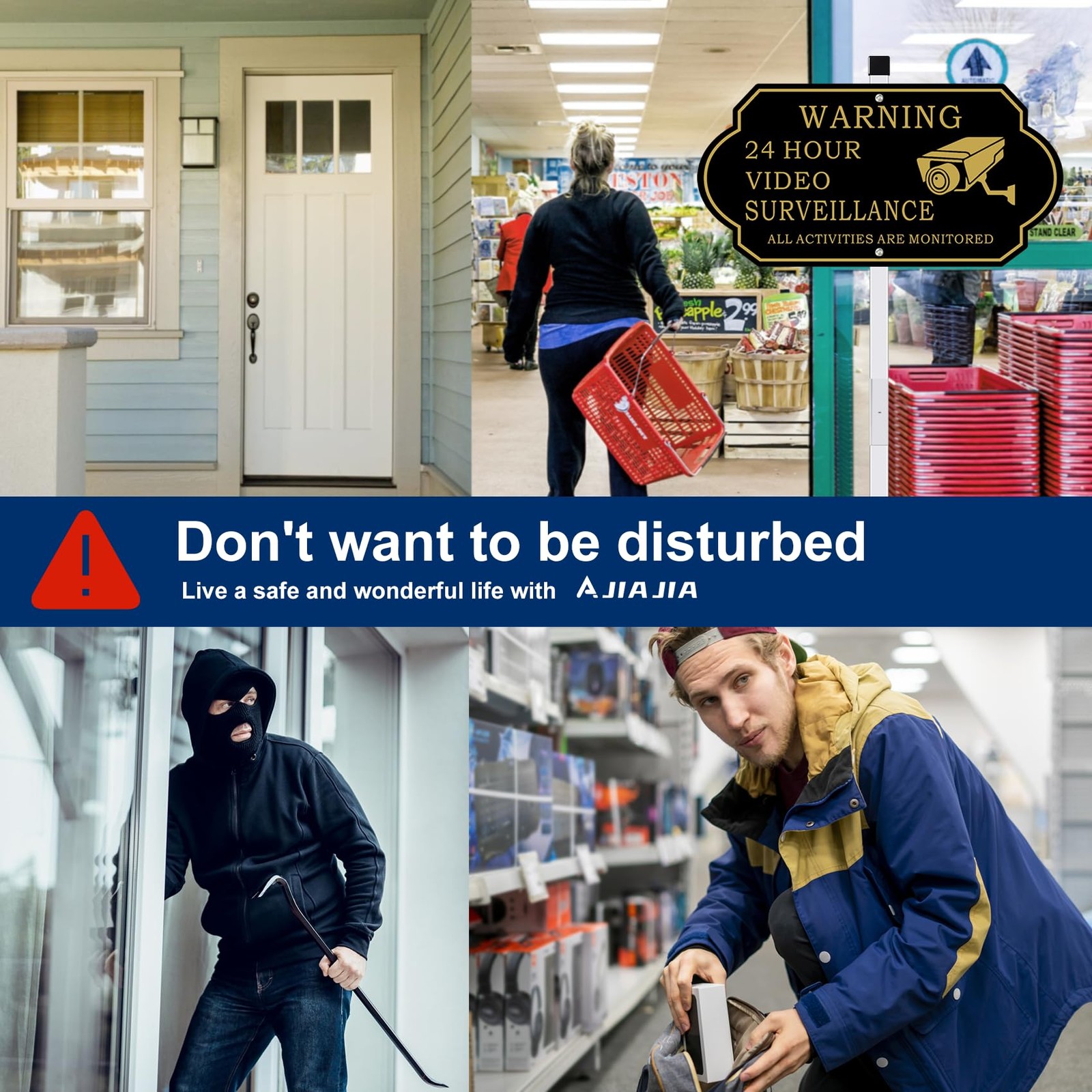 2 PCS 14×7 Inch Video Surveillance Sign With 28 Inch Stake Aluminum Security