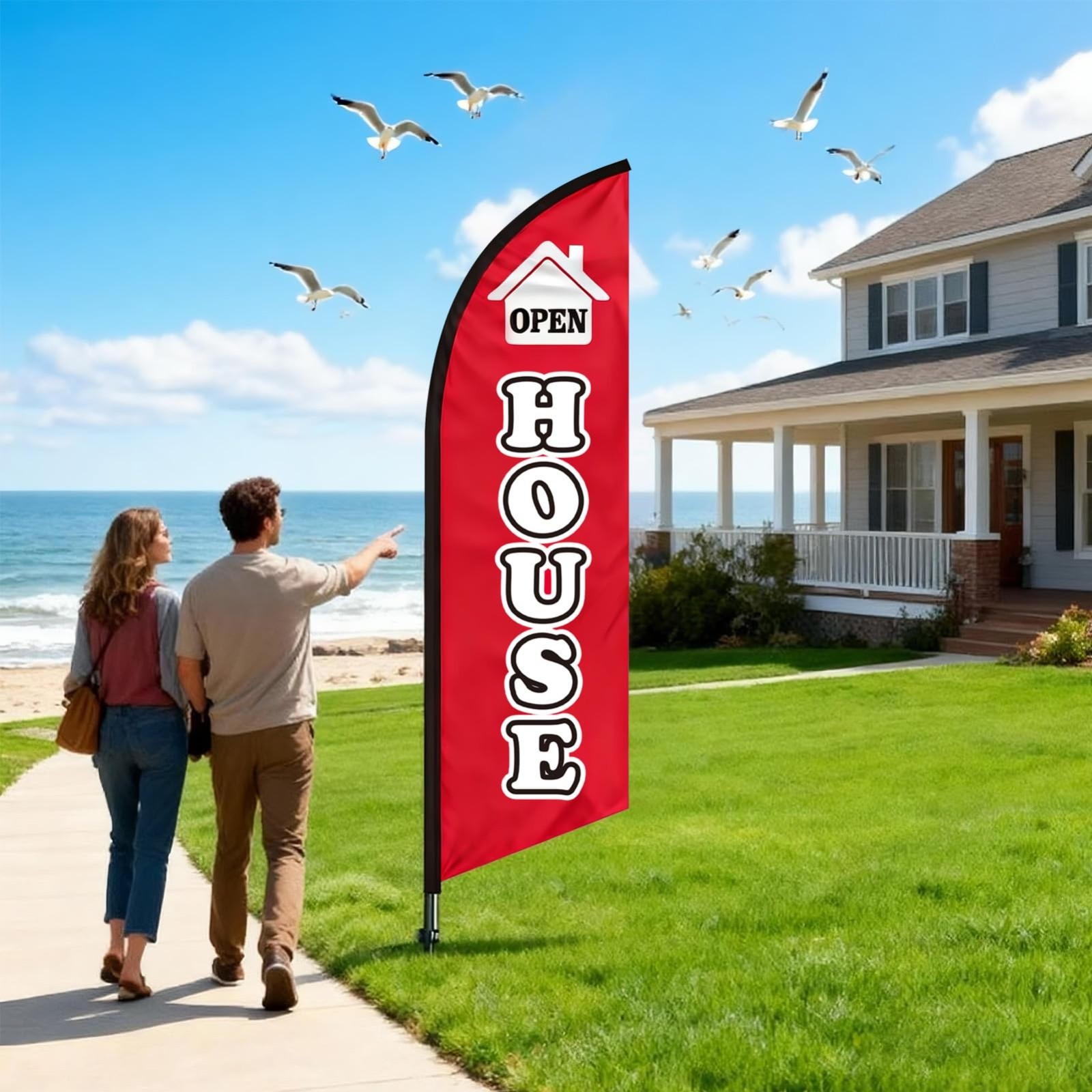 8 Ft Open House Swooper Flag with Pole Kit & Ground Stake – Vivid Feather Banner