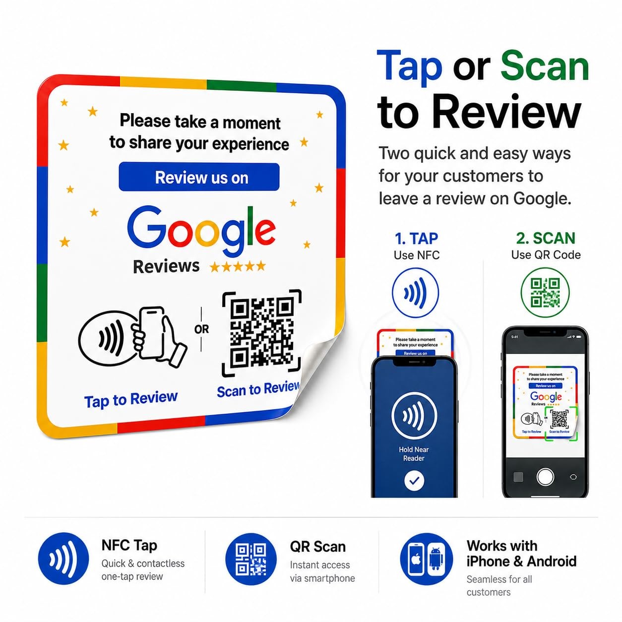 NFC Google Review Sticker – Boost Customer Feedback with Tap & Scan QR – No A…