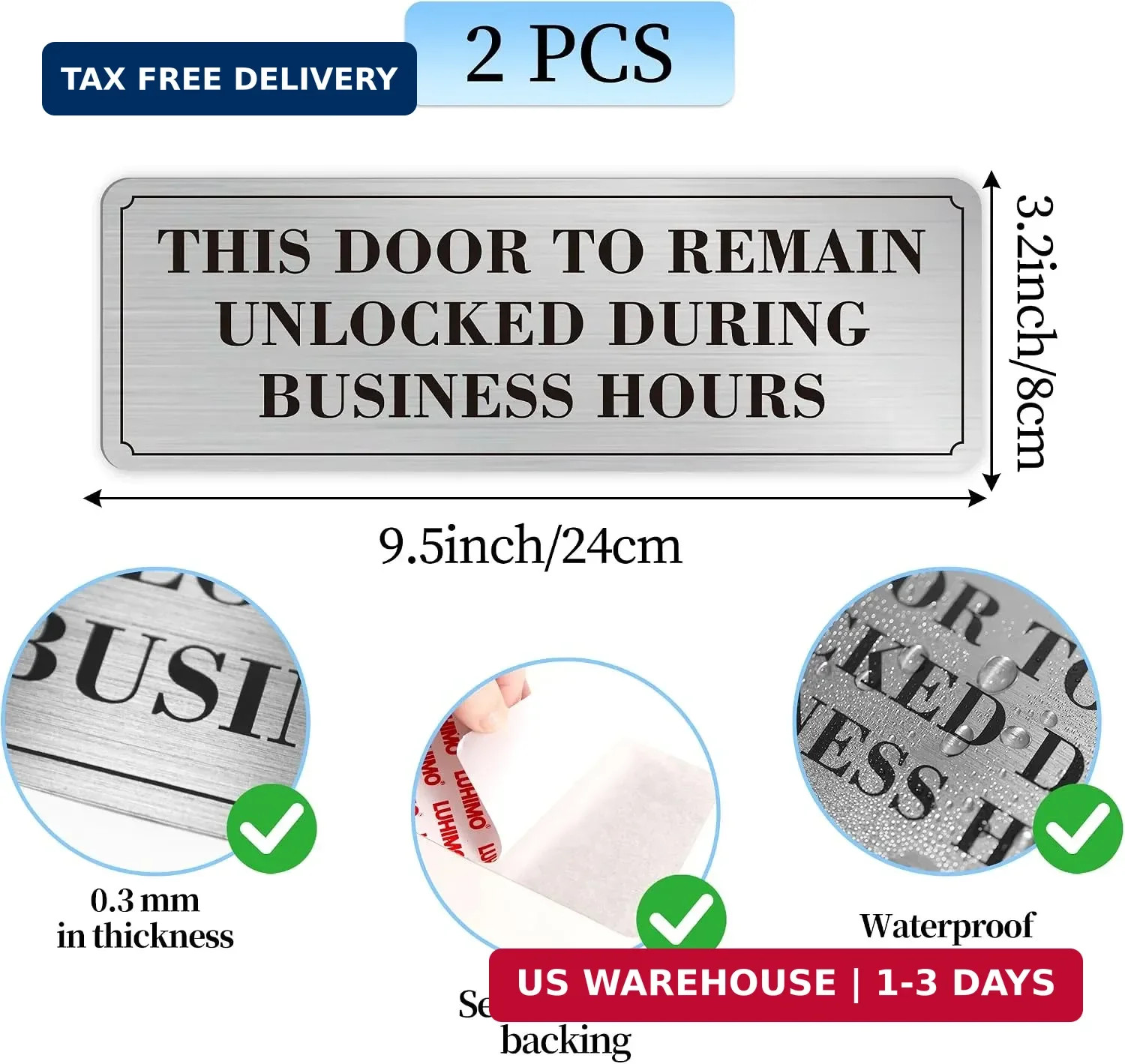 2PCS Door Must Remain Unlocked During Business Hours Sticker Sign，Self-Adhesive